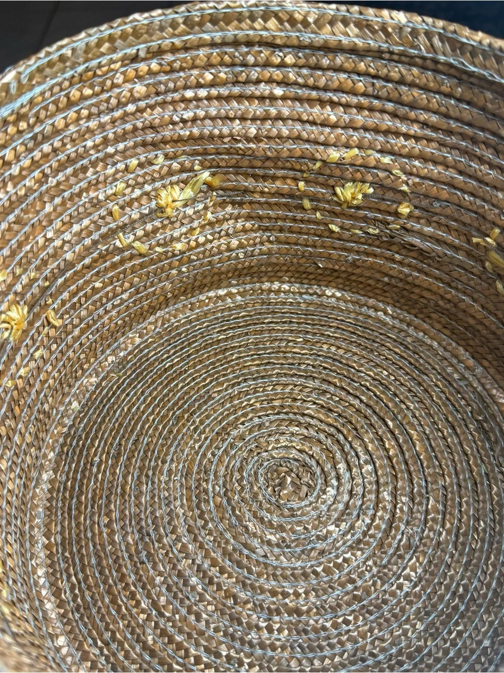 Woven Brown Storage Basket with Yellow Floral Accents
